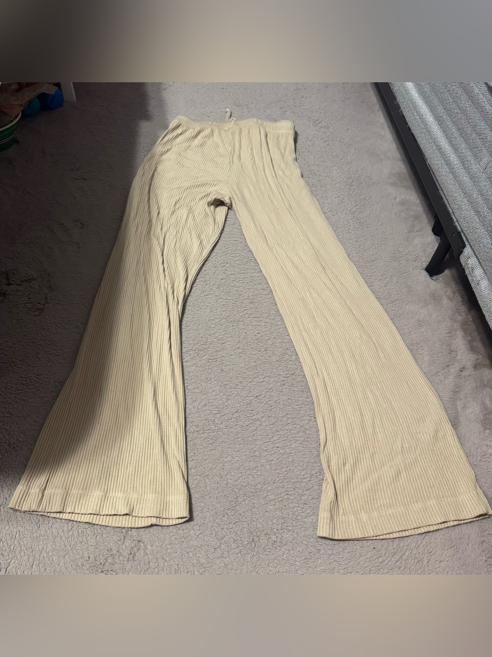 DONNI. Anthropologie Ribbed Knit Wide Leg Pant Oat Beige Tan Yellow Size Small - - Picture 7 of 7